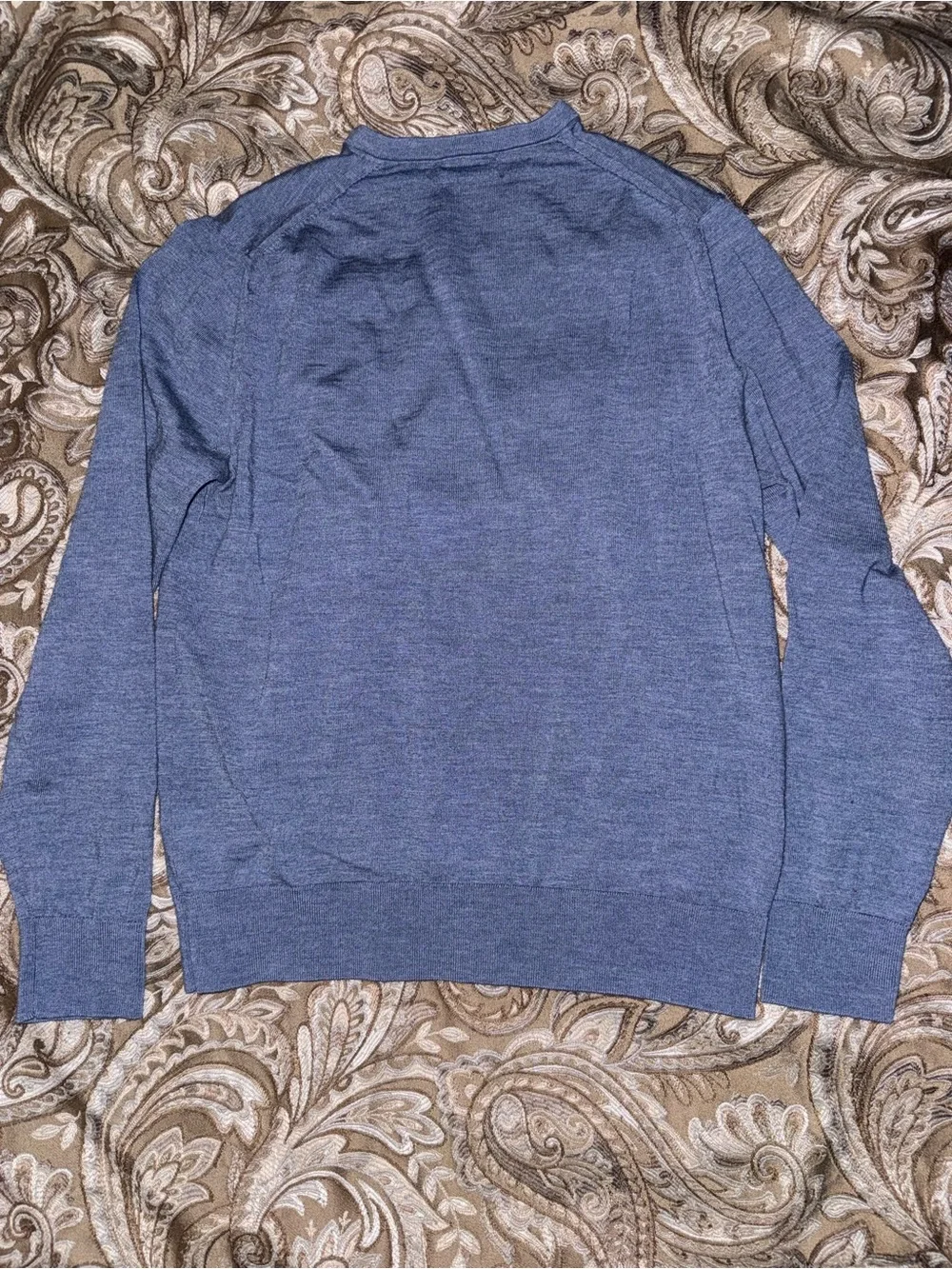 Banana Republic Men's Solid Knit Merino Wool V-Neck Blue Pullover Sweater S